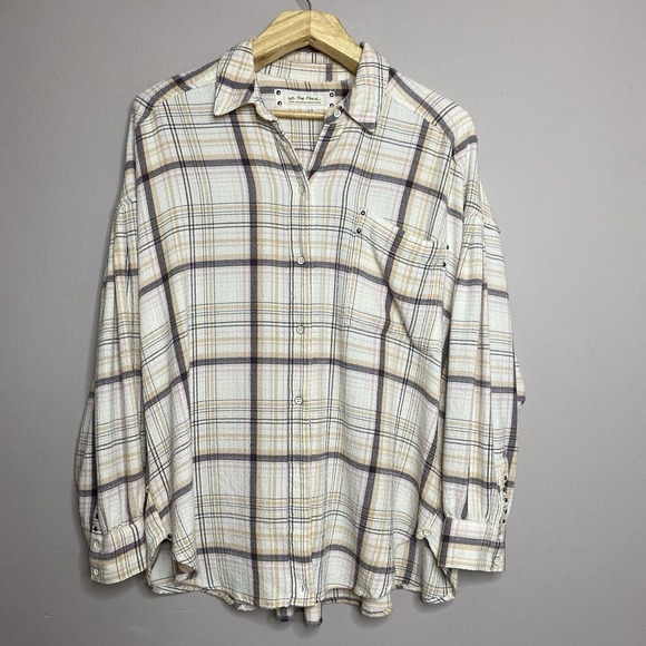 Free People Tops - Free People We The Free Hidden Valley Button Up Shirt Beige Plaid Size L Women's